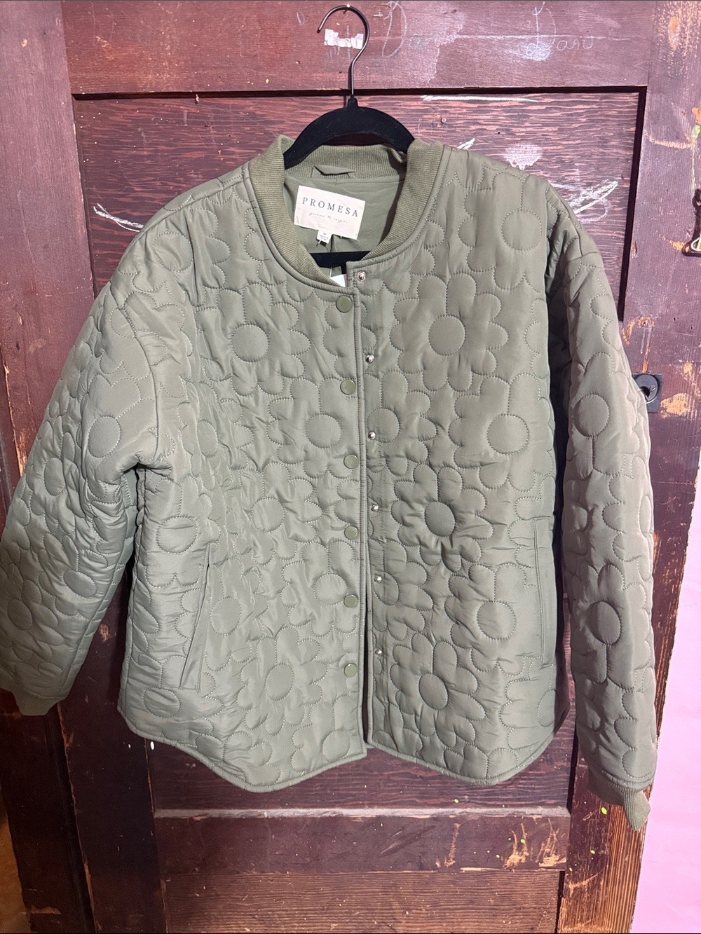 Promesa Quilted Floral Jacket in Olive Green